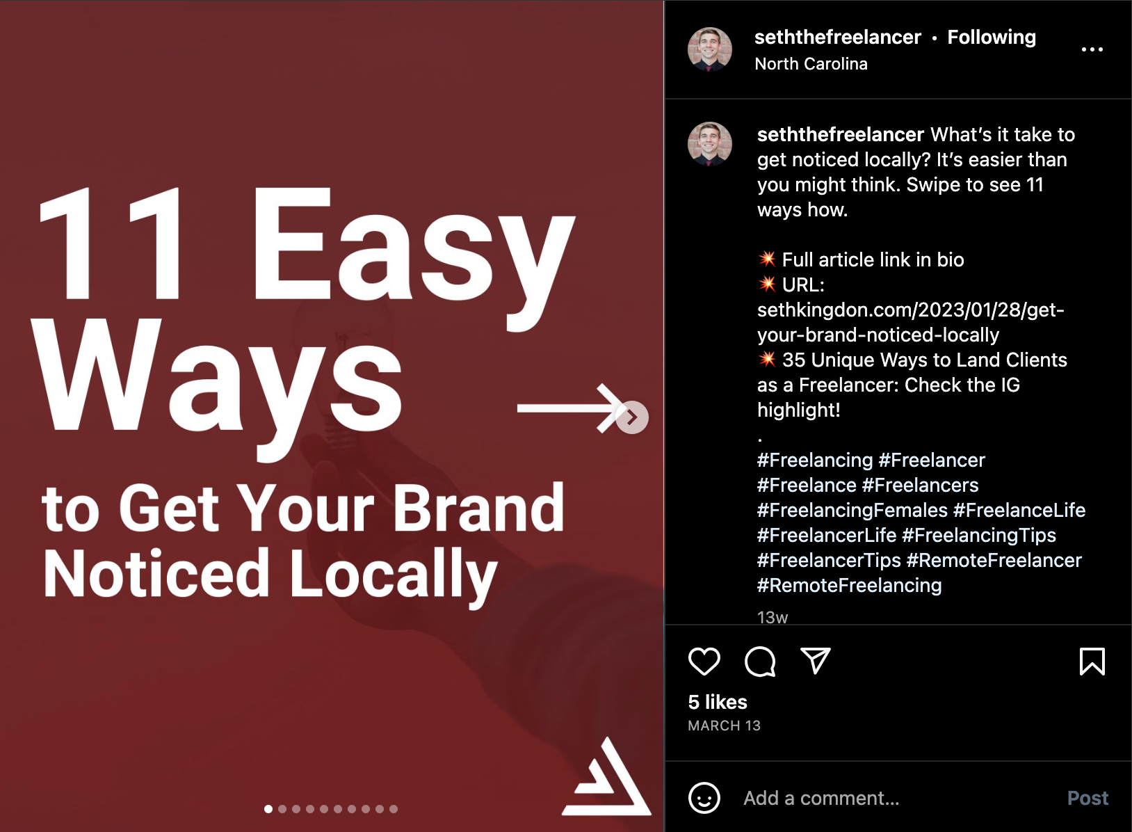 Instagram post telling you easy ways to get your brand noticed locally
